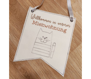 Stickdatei ITH - Wimpel Ösen "Willkommen in meiner/unserer Miezwohnung"